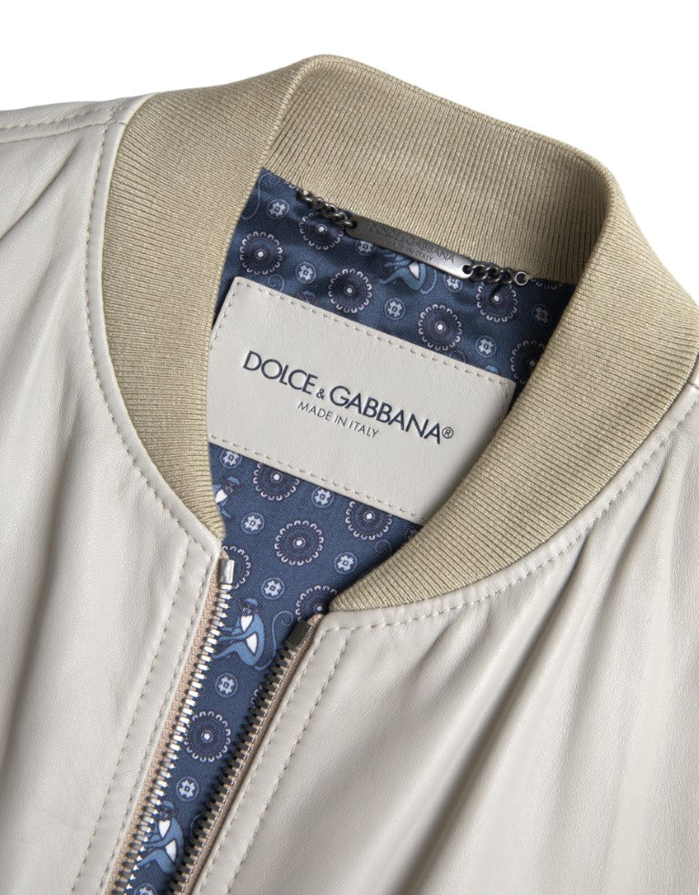 Giubbotto bomber in pelle color crema