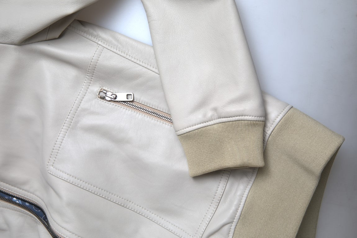 Giubbotto bomber in pelle color crema