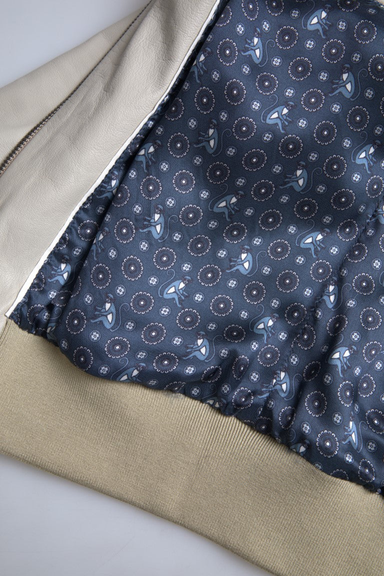 Giubbotto bomber in pelle color crema