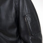 Elegant Black Leather Bomber Jacket