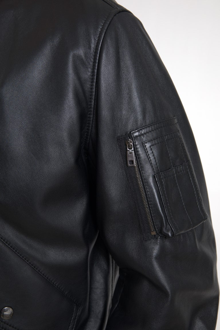 Elegante giubbotto bomber in pelle nera