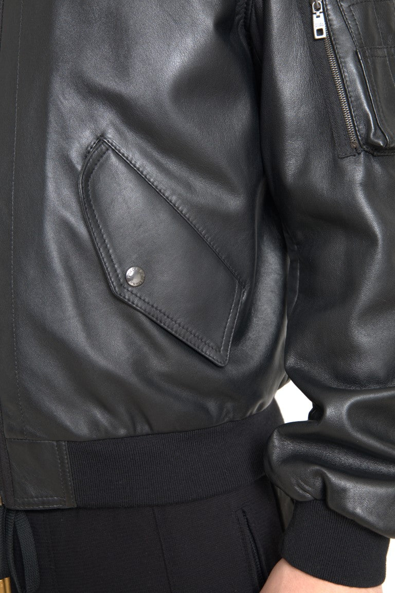 Elegante giubbotto bomber in pelle nera