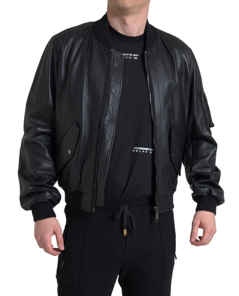 Elegante giubbotto bomber in pelle nera