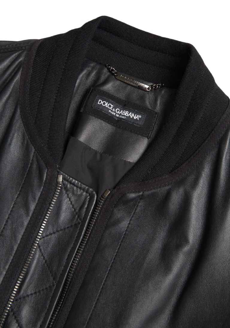 Elegante giubbotto bomber in pelle nera