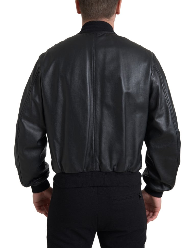 Elegante giubbotto bomber in pelle nera