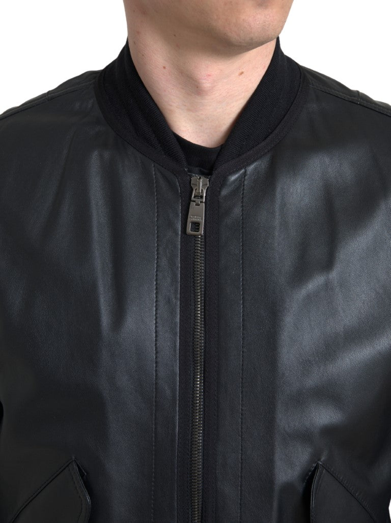Elegante giubbotto bomber in pelle nera