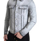 Elegant Gray Cotton Stretch Denim Jacket