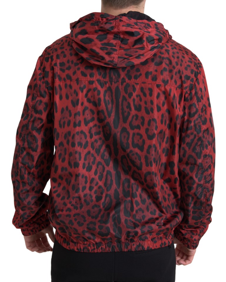 Giubbotto bomber con cappuccio leopardato rosso