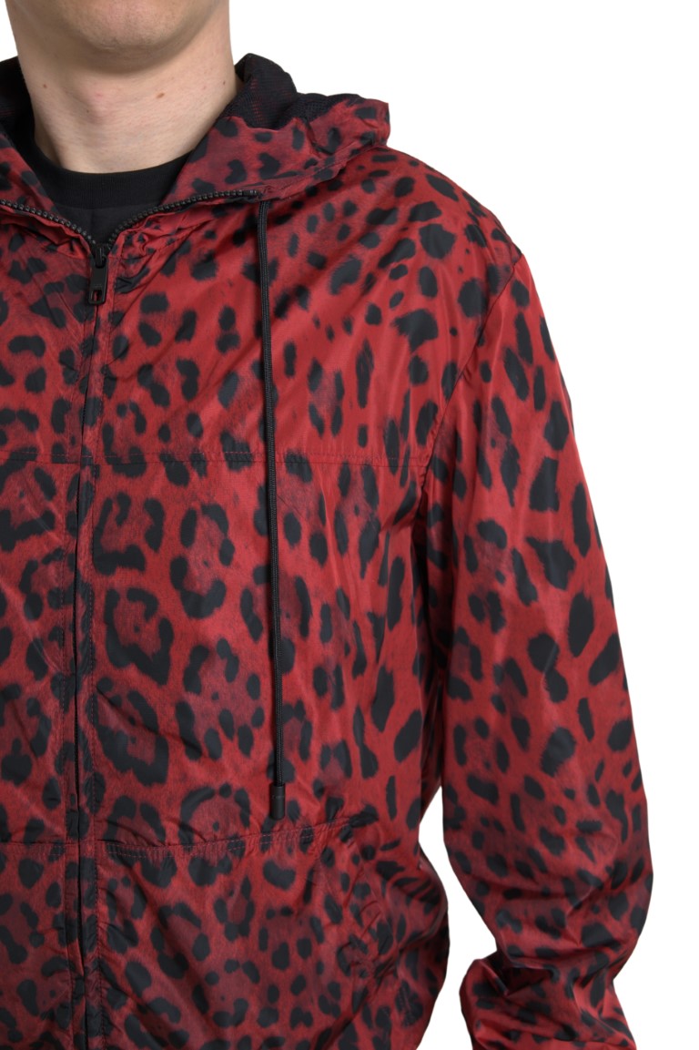 Giubbotto bomber con cappuccio leopardato rosso
