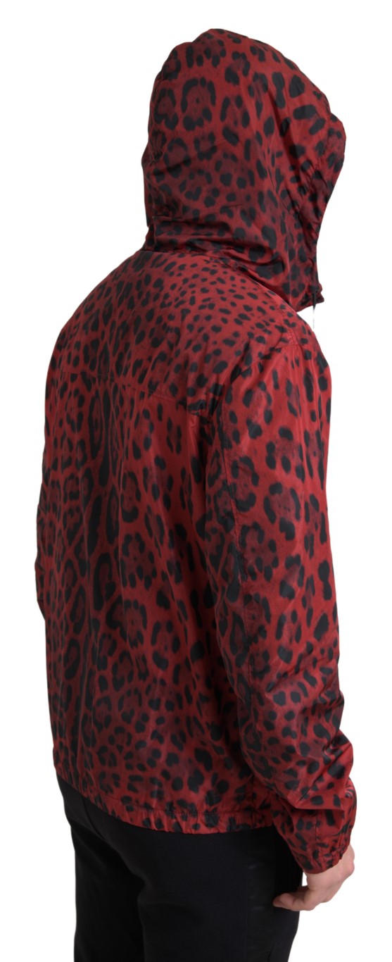 Giubbotto bomber con cappuccio leopardato rosso