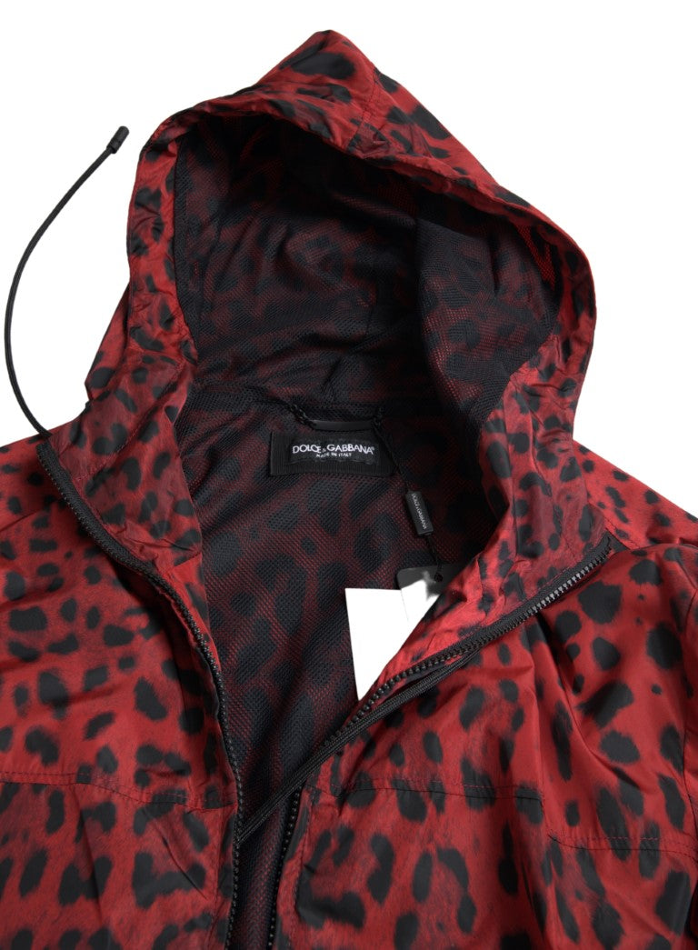 Giubbotto bomber con cappuccio leopardato rosso