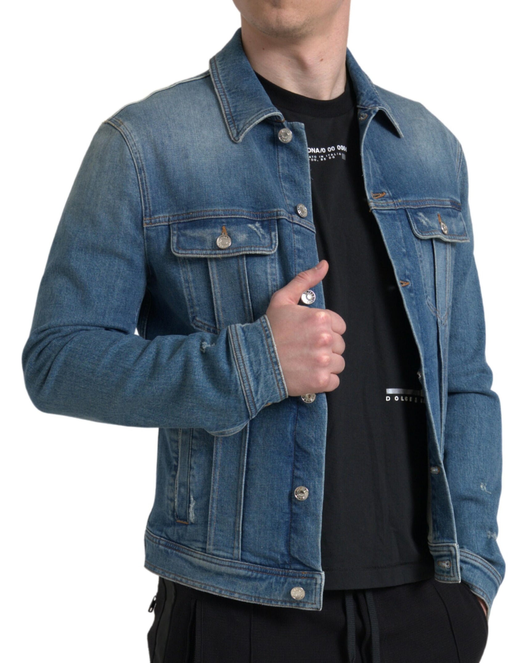 Elegante giacca elasticizzata in denim blu