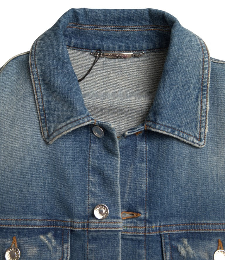 Elegante giacca elasticizzata in denim blu