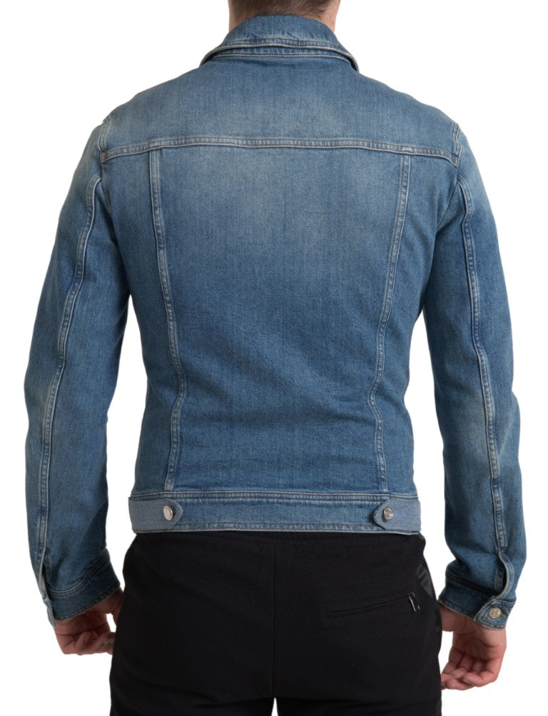 Elegante giacca elasticizzata in denim blu