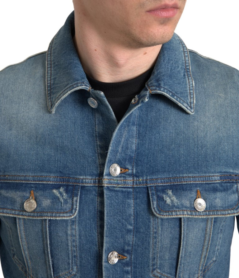 Elegante giacca elasticizzata in denim blu