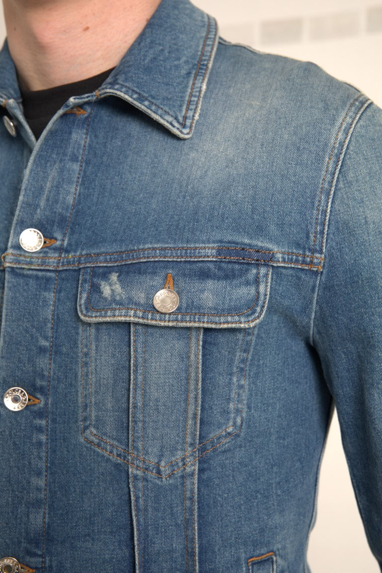 Elegante giacca elasticizzata in denim blu