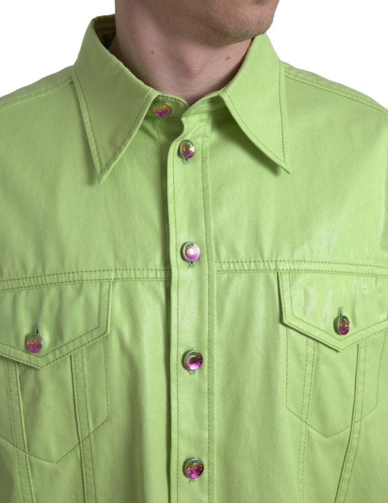 Elegante camicia in cotone verde chiaro con bottoni