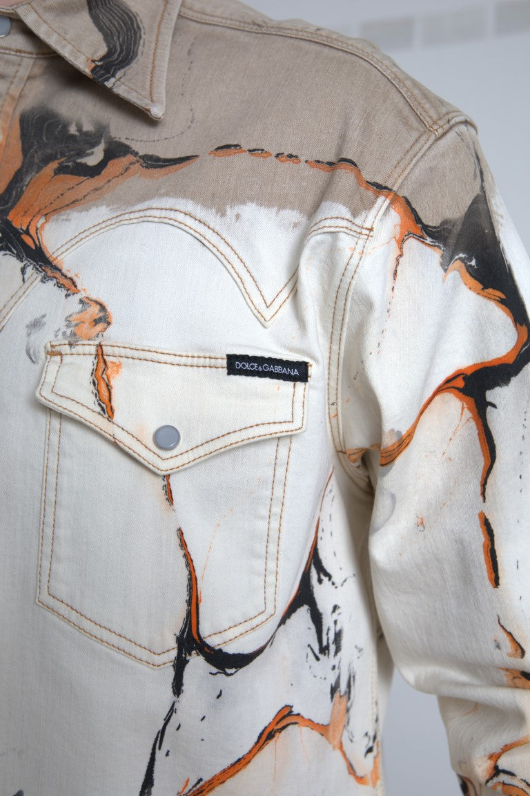 Camicia in denim elasticizzato di cotone multicolore
