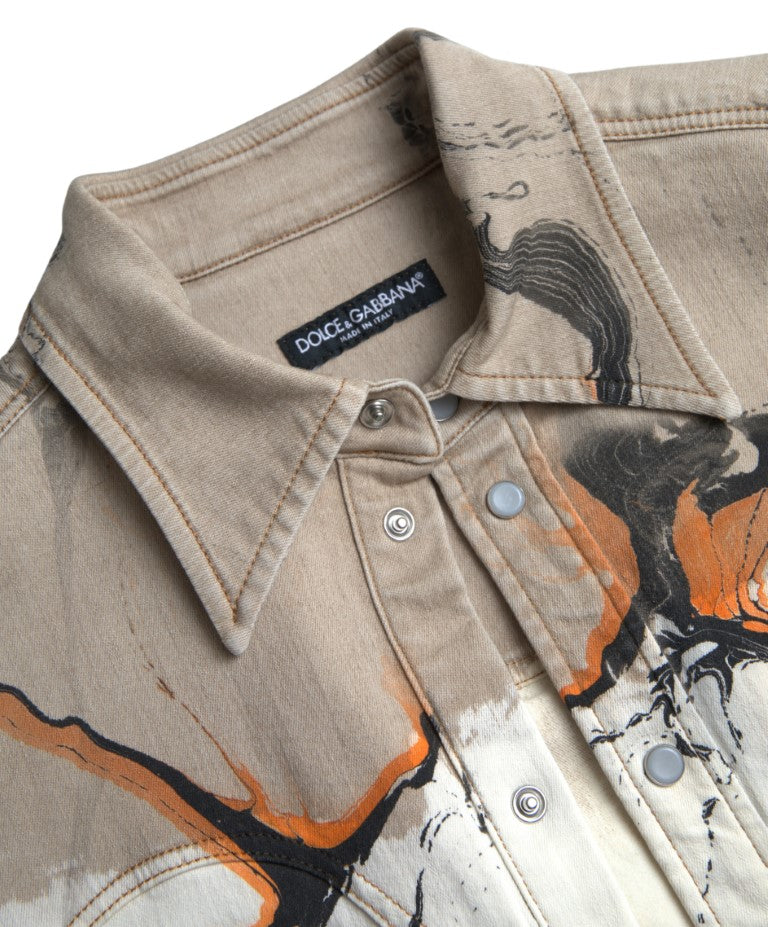 Camicia in denim elasticizzato di cotone multicolore