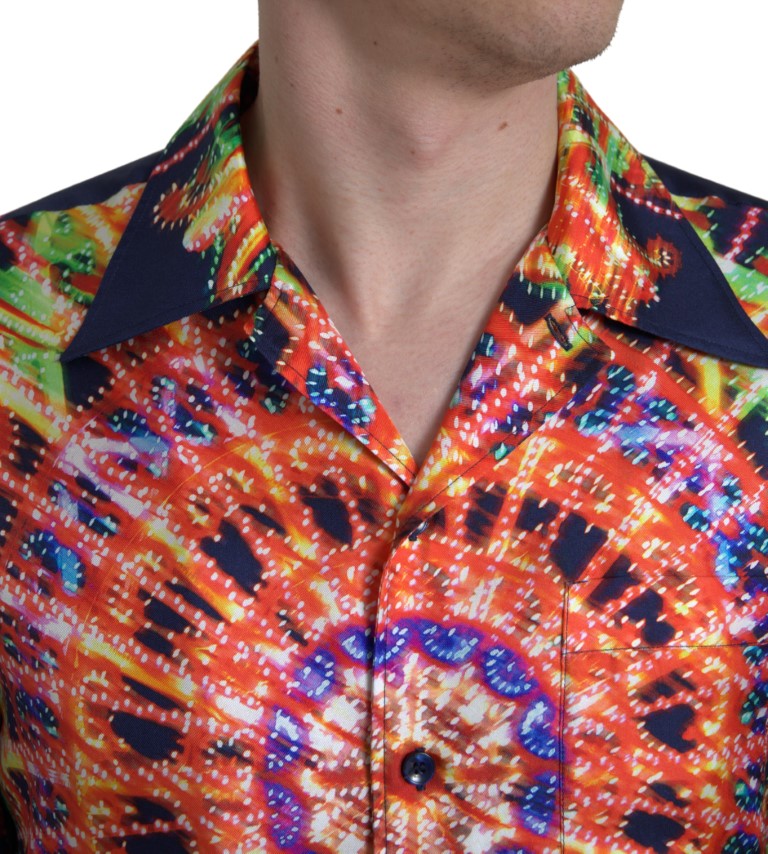 Camicia casual in seta multicolore con bottoni