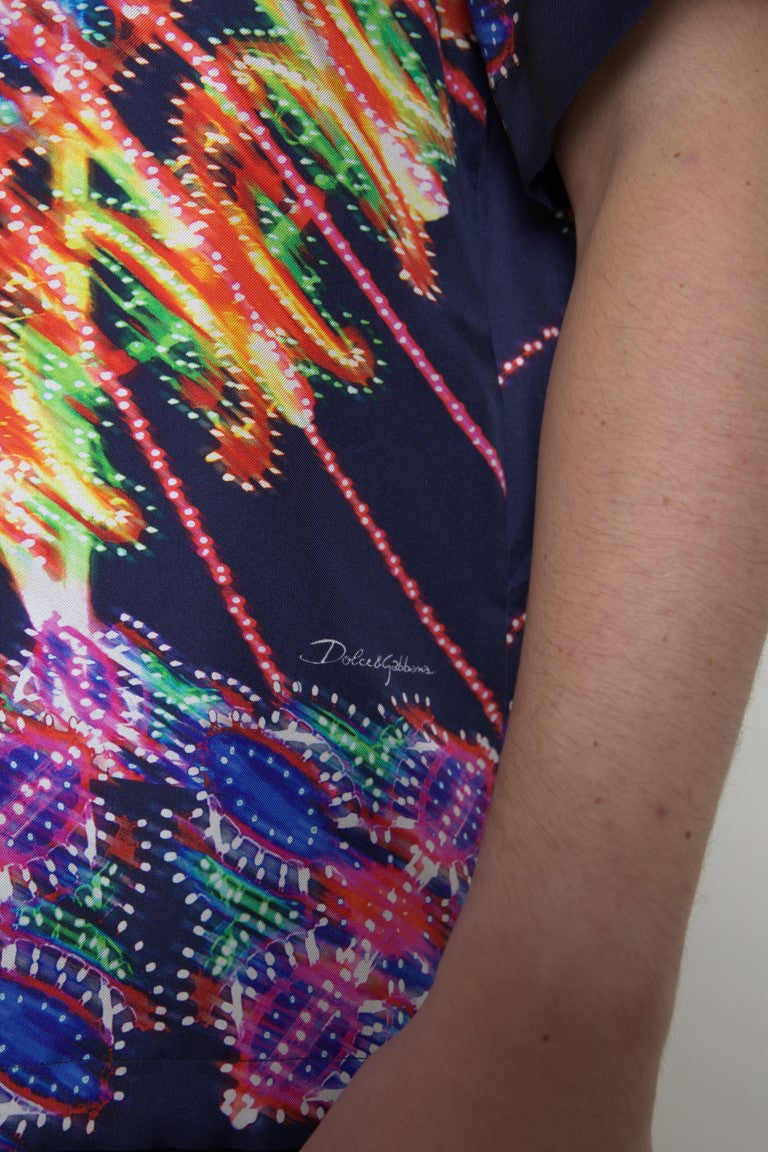 Camicia casual in seta multicolore con bottoni