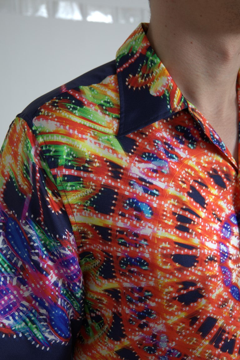 Camicia casual in seta multicolore con bottoni