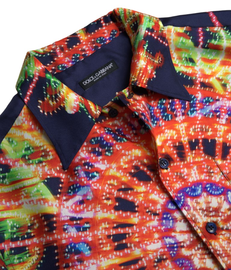 Camicia casual in seta multicolore con bottoni