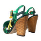 Green Crystal Mink Fur T-Strap Sandals