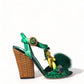 Green Crystal Mink Fur T-Strap Sandals