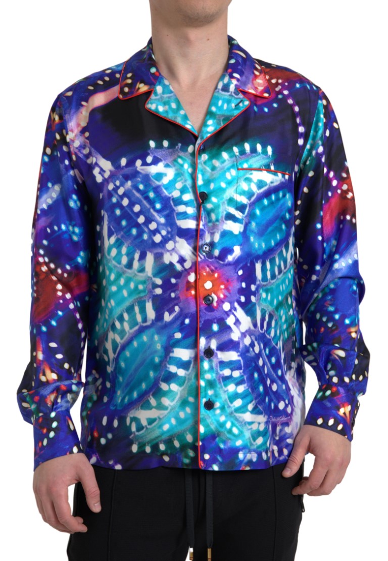 Seidenpyjamahemd mit psychedelischem Print