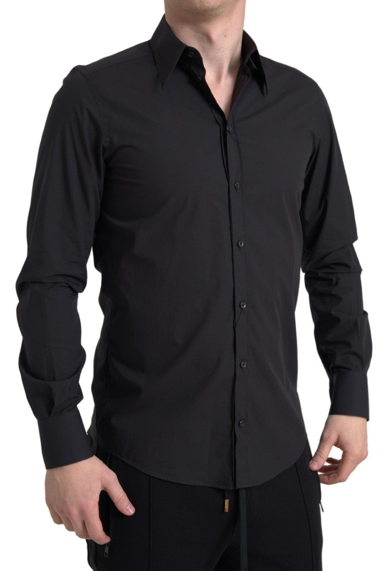 Elegantes Slim Fit Hemd aus schwarzer Baumwolle