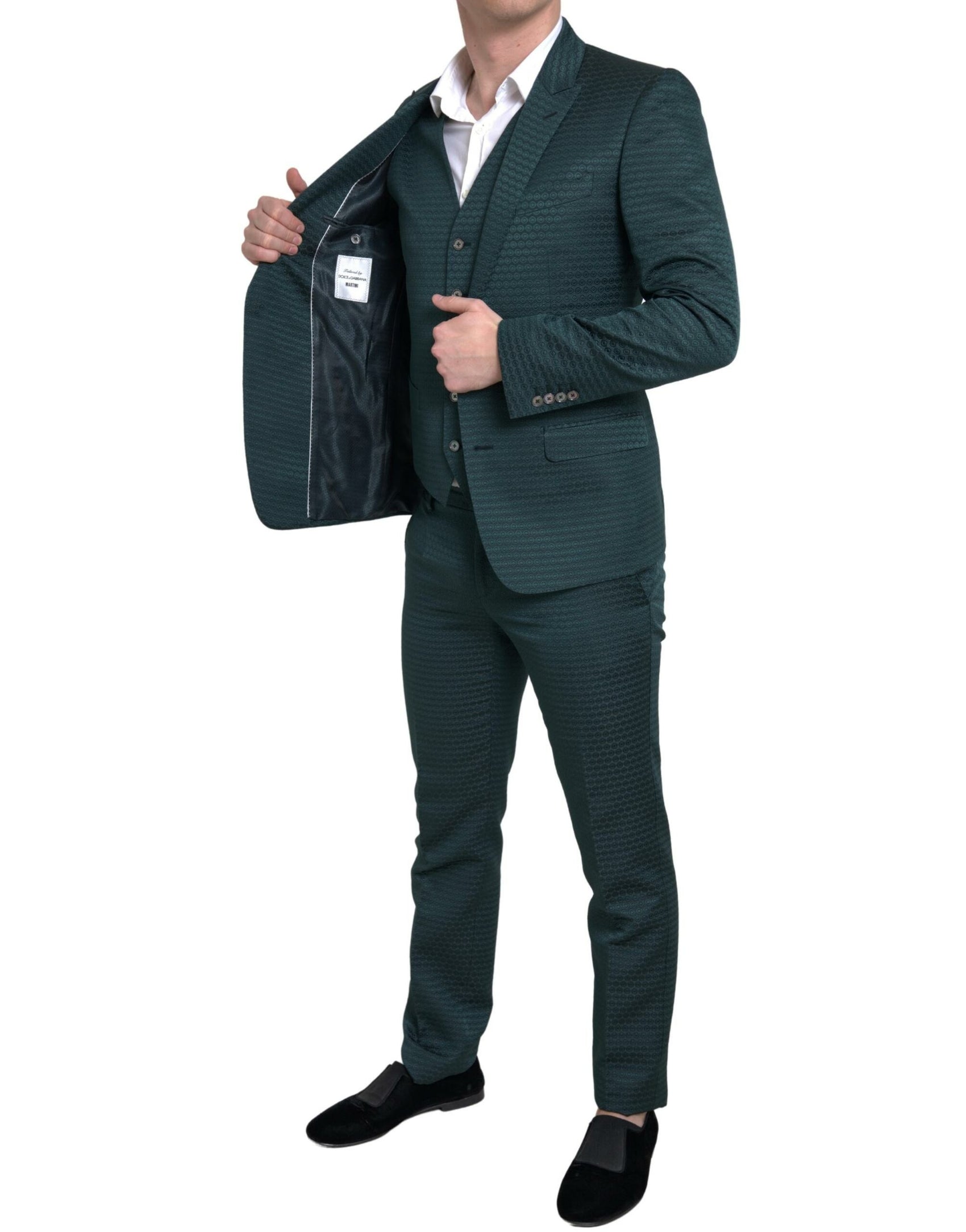 Smaragdgrüner, eleganter, schmal geschnittener 3-teiliger Anzug