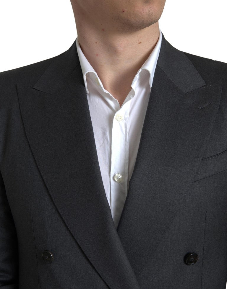 Eleganter, grauer, zweireihiger Anzug im Slim Fit