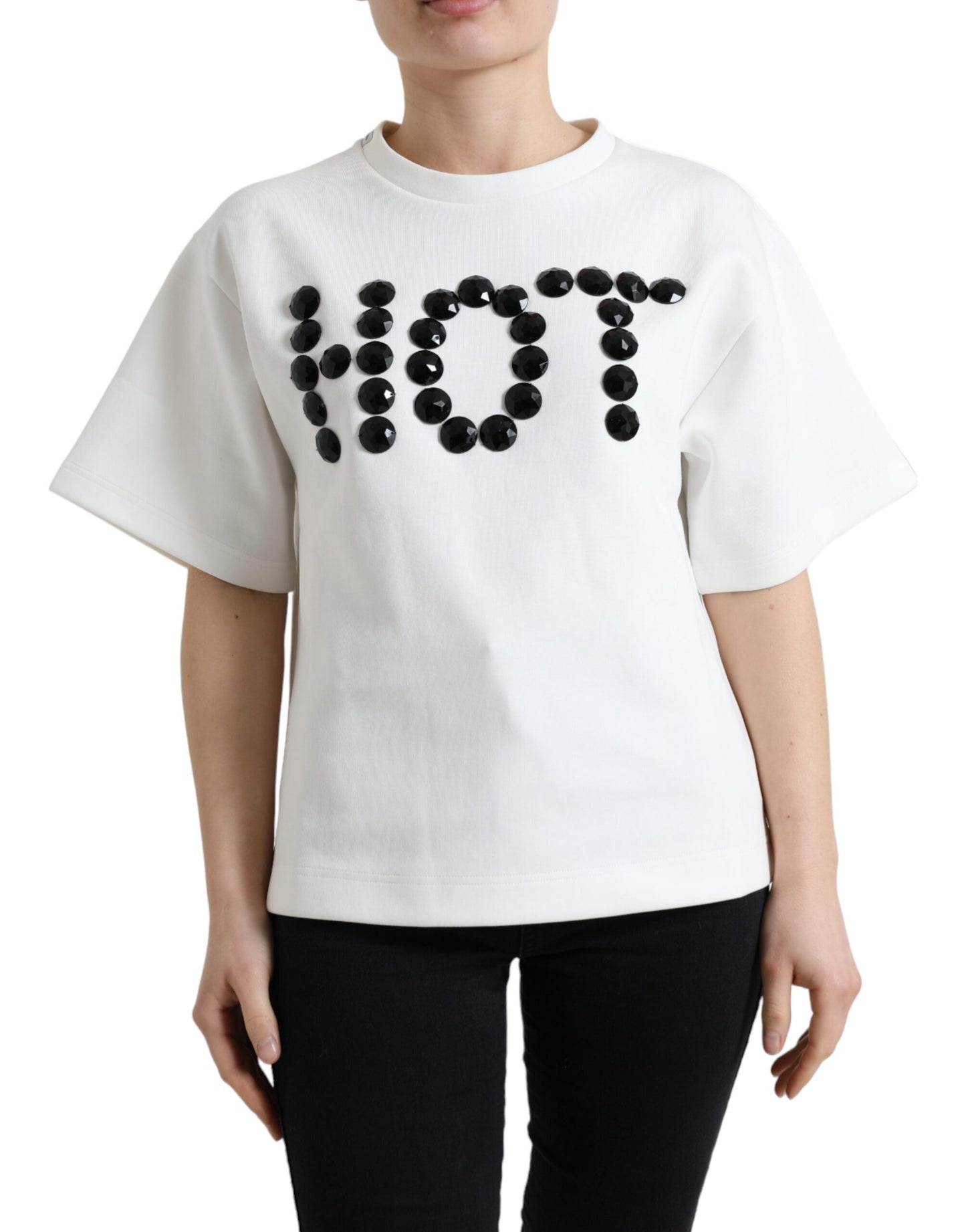 T-shirt alla moda con scollo a giro decorato