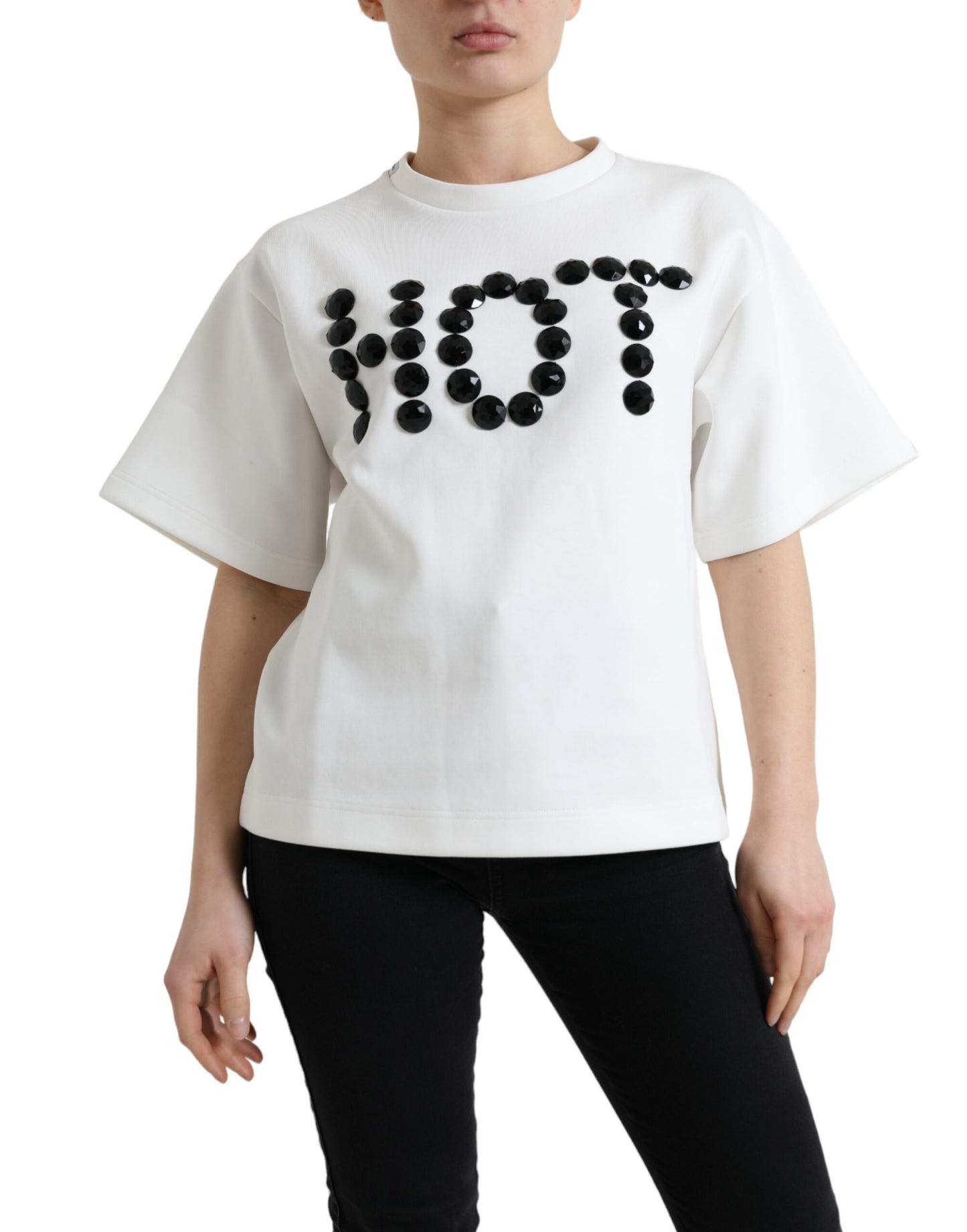 T-shirt alla moda con scollo a giro decorato