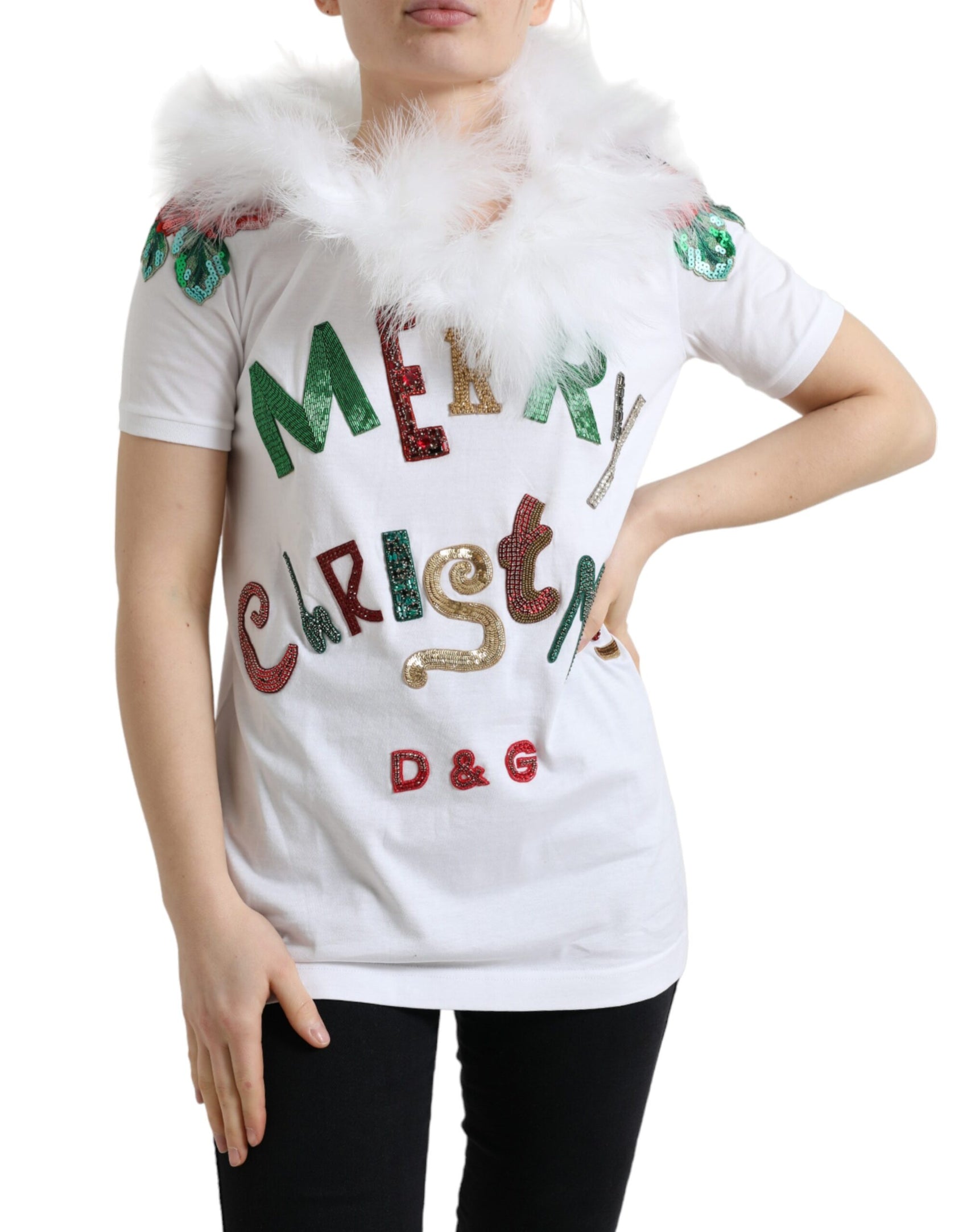 Elegante maglietta in cotone decorata con paillettes