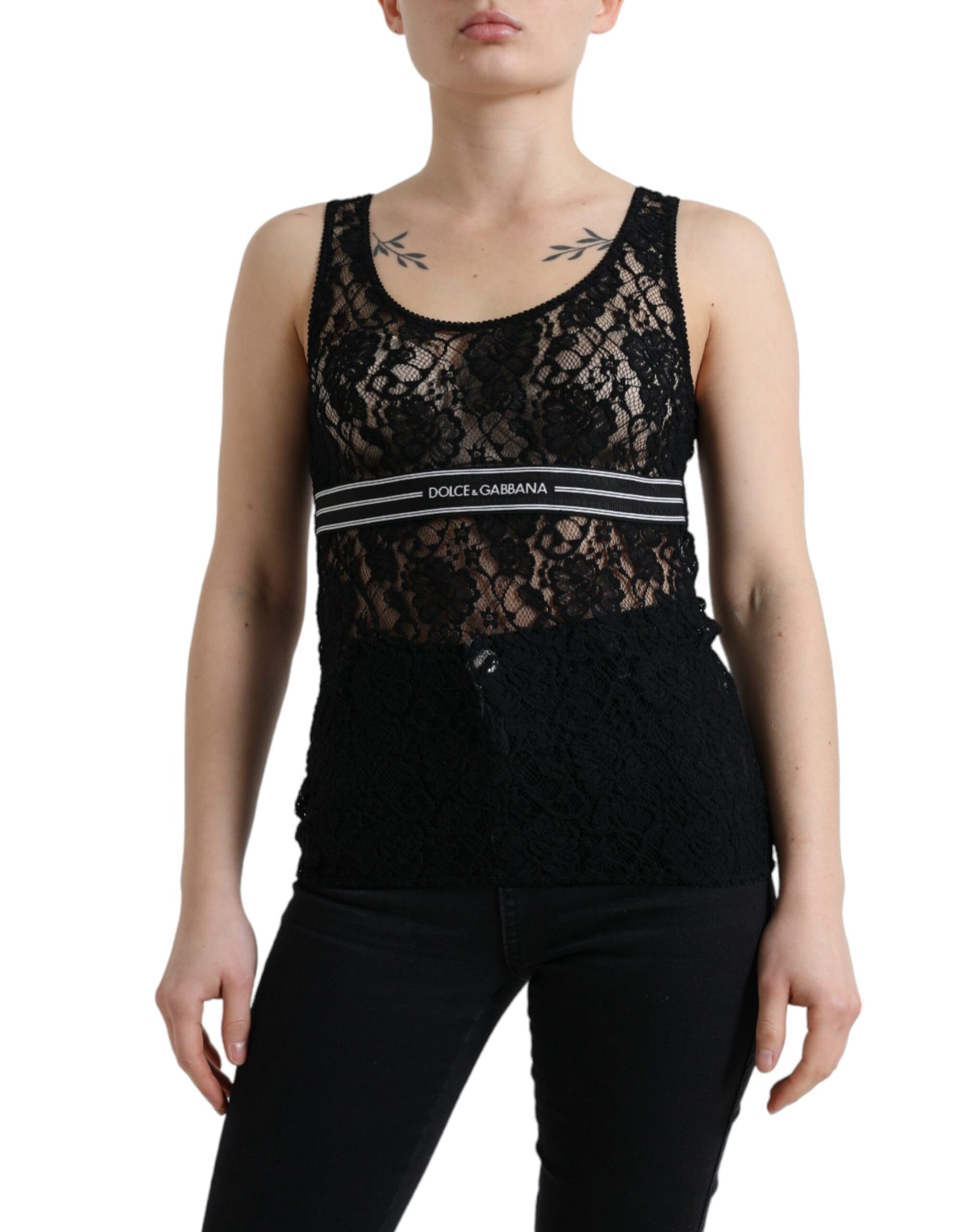 Elegante canotta in pizzo con striscia logo