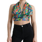 Elegante top corto con scollo all'americana in misto seta