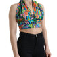 Elegante top corto con scollo all'americana in misto seta