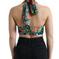 Elegante top corto con scollo all'americana in misto seta