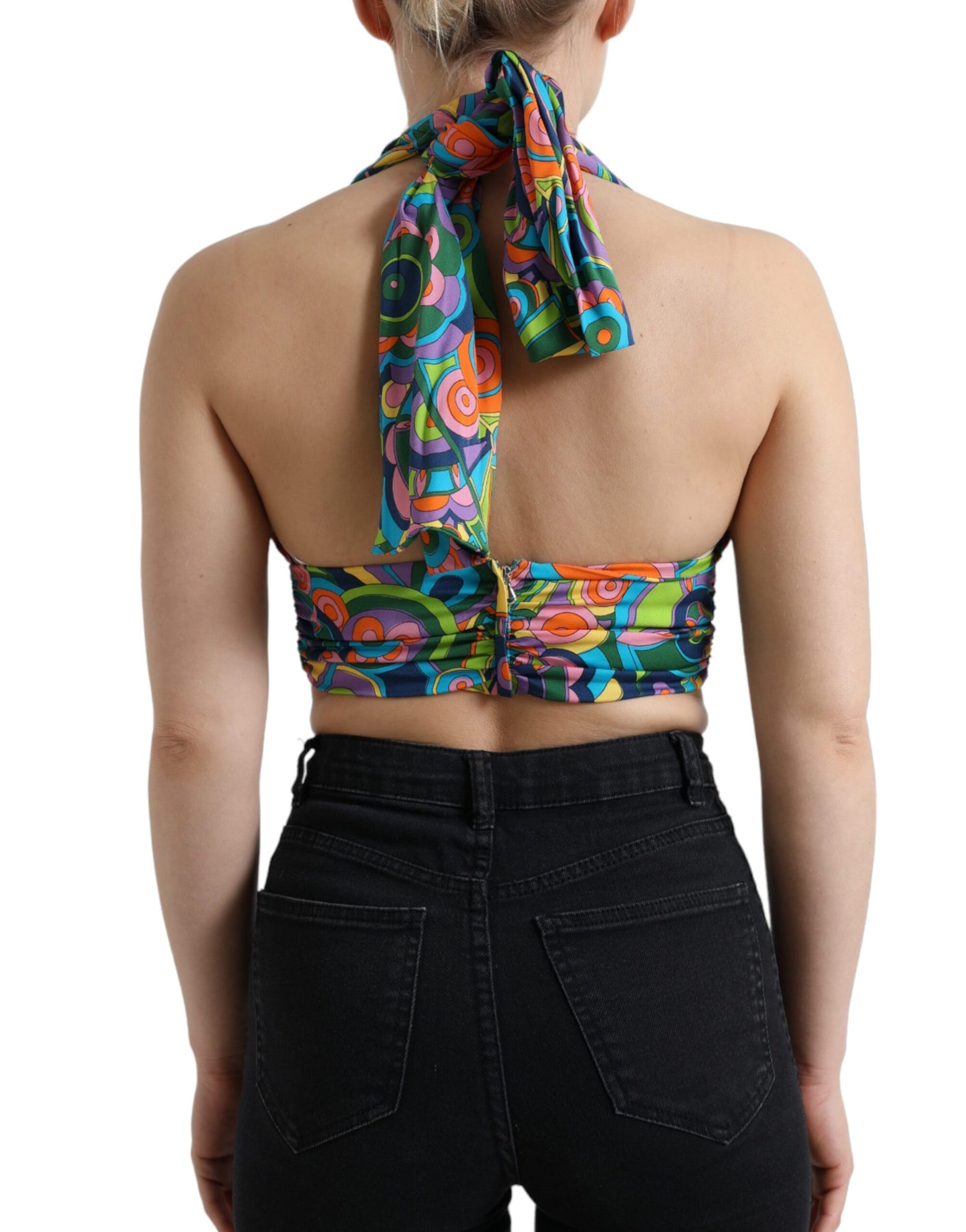 Elegante top corto con scollo all'americana in misto seta