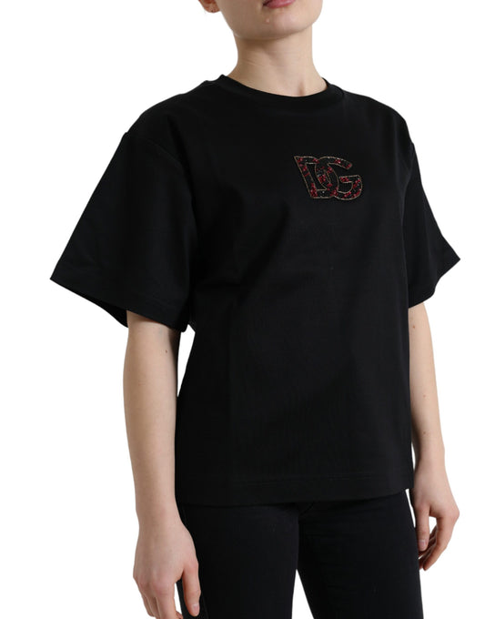 T-shirt elegante nera impreziosita da cristalli