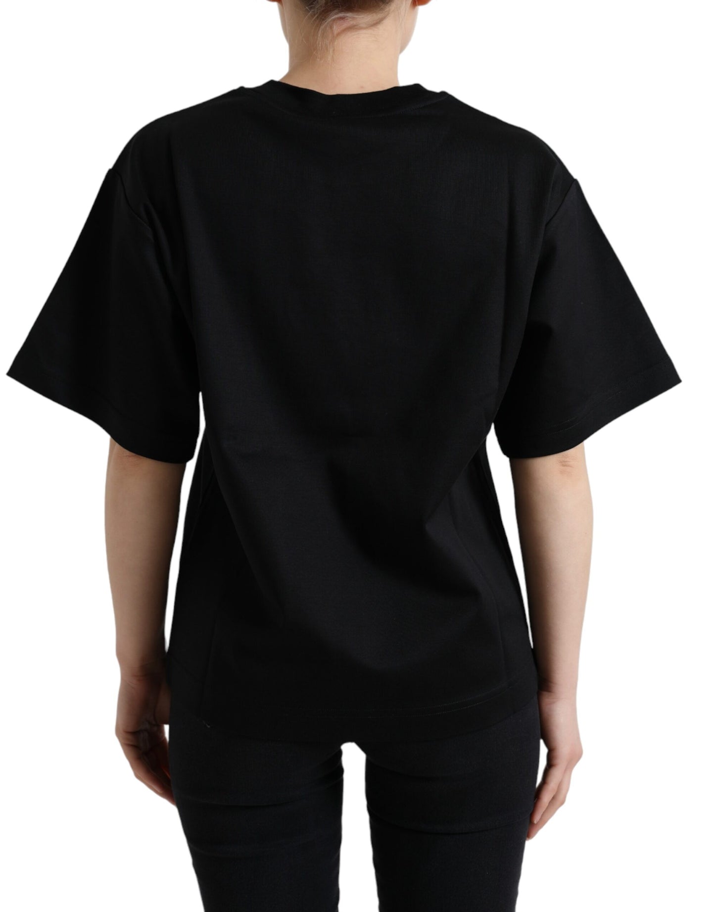 T-shirt elegante nera impreziosita da cristalli