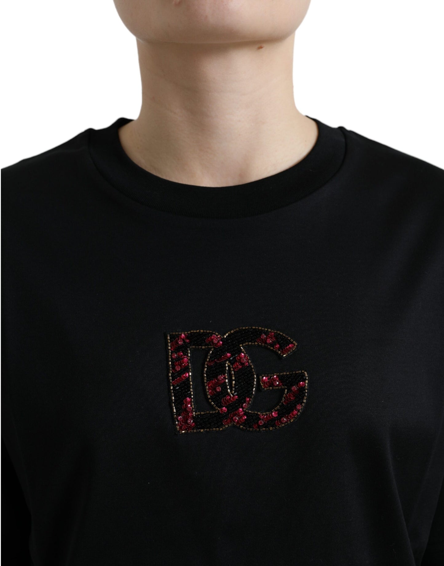 T-shirt elegante nera impreziosita da cristalli