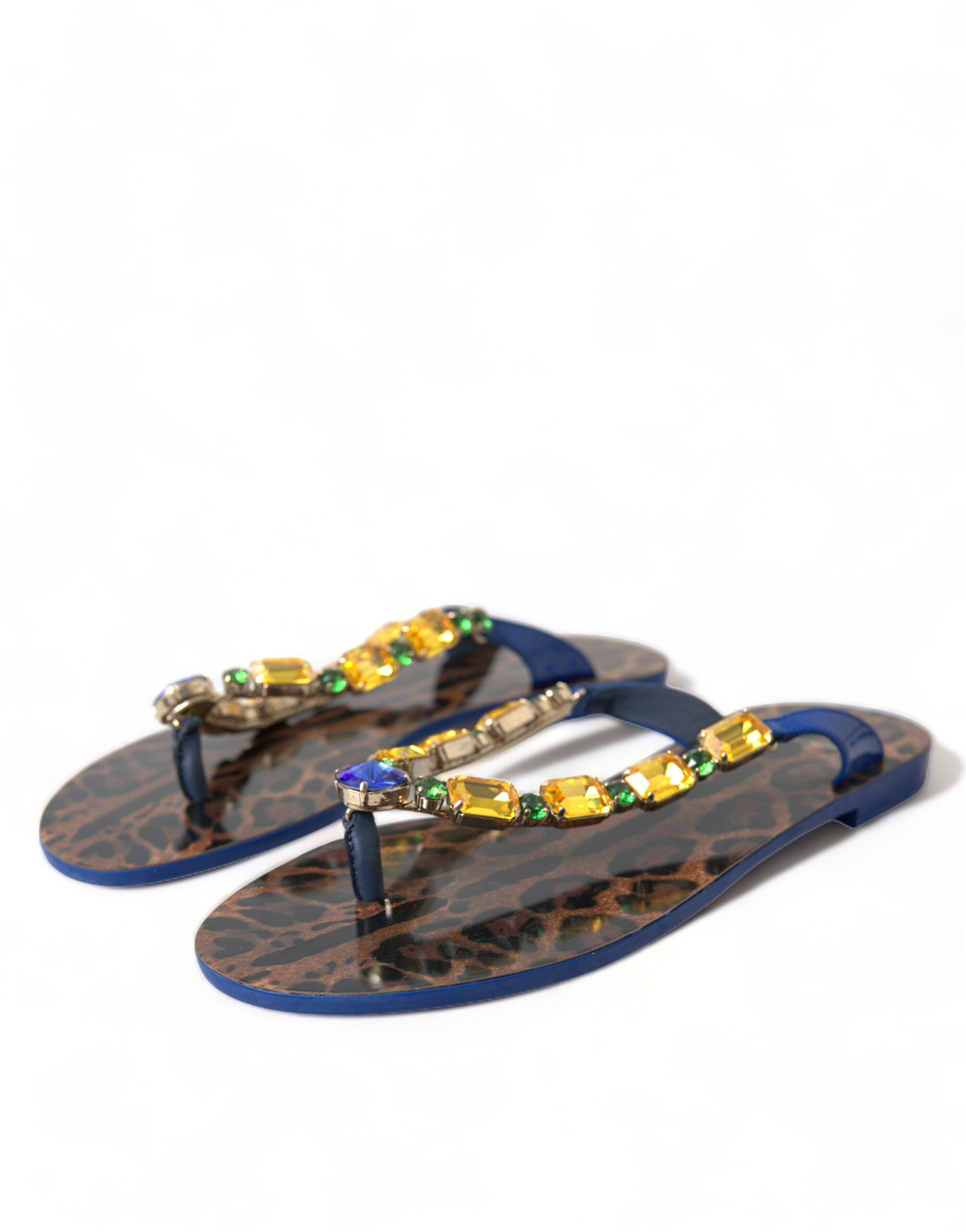 Elegante blaue flache Ledersandalen