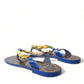 Elegant Blue Leather Flat Sandals