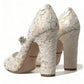 Chic Lace Block Heels Sandals in Cream White