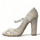 Chic Lace Block Heels Sandals in Cream White