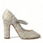 Chic Lace Block Heels Sandals in Cream White