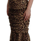 Dolce & Gabbana Brown Leopard Print Ruched Midi Dress